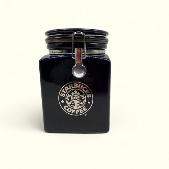 Starbucks Beehouse Cobalt Blue Coffee / Tea Canister With Silver Mermaid Logo - Picture 5 of 16
